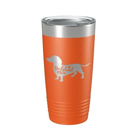 Dachshund Mom Tumbler Dog Travel Mug Gift Insulated Laser Engraved Coffee Cup 20 oz Orange