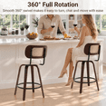 thumbnail image 3 of LEGAHOME Swivel Bar Stools Set of 2, 26” Upholstered Counter Height Bar Stools with Cane Rattan Back and Wood Legs, Mid-Century Modern Barstools for Kitchen Island, 300 lbs, Walnut + Beige, 3 of 10