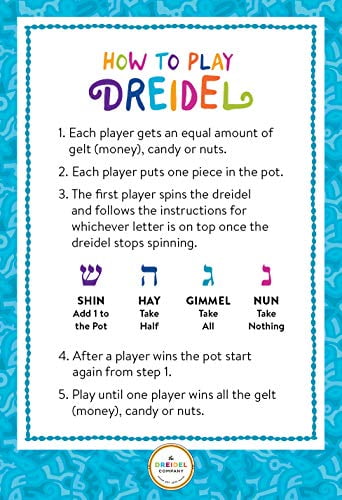 Hanukkah Dreidel Extra Large Wooden Dreidels Hand Painted 4-Pack XL Dreidels Includes Game Instruction Cards! 