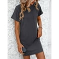 thumbnail image 5 of Yesfashion Women Summer T-shirt Shift Dress Casual Twist Stripe Short Sleeve Crew Neck Knee Length Comfy Dress with Pockets, 5 of 7