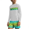 thumbnail image 2 of Bathing Suits for Teens Rash Guard Swimsuits Set for Boys Hawaiian Print Long Sleeve Swim Shirt with Swim Trunks Vacation Modest Two Piece Swim Set for 3-14Years, 2 of 7