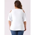 thumbnail image 4 of DARING DIVA Women's Plus Cold Shoulder Bell Casual Sleeve Top 2X White, 4 of 6