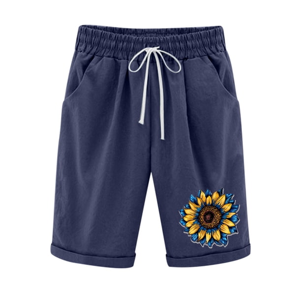 Mujeres Pantalones Cortos Casual Estampado Elástico de la Cintura Medio Pantalones Cortos, Casual con Bolsillos para el Uso Diario