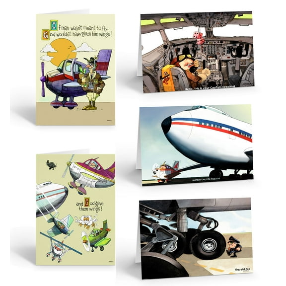 Assorted Funny Aviation Note Cards for All Occassions - 10 Note Cards with Enve