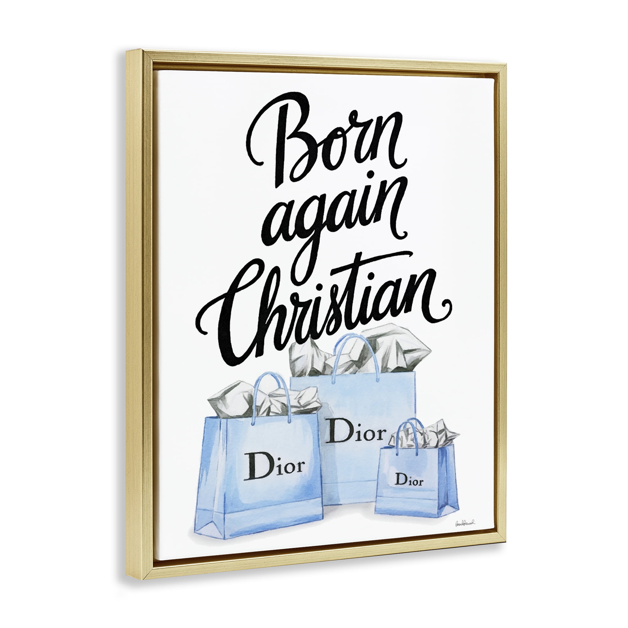 Glam Bags Born Again Christian Gold Framed Floater Canvas Wall Art, design by Amanda Greenwood