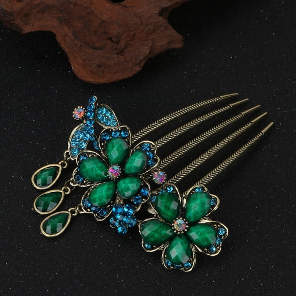 FRCOLOR Retro Hair Insert Comb with Rhinestone Design for Durable Decorations Blue Alloy 1pc