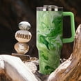 thumbnail image 4 of 40 oz Tumbler with Handle and Straw Lid | Vacuum Insulated Leak Proof Tumbler | Stainless Steel Water Bottle Cup Gifts for Dads Moms Women Men Him Her | Green Marble, 4 of 6