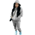 thumbnail image 3 of Frontwalk Women Long Sleeve Tracksuit Hooded Neck Casual Jogging Suits Solid Color Pullover Autumn Winter Sweatshirts And Sweatpants Gray 5XL, 3 of 3