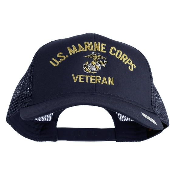 US Marine Corps Veteran Design Embroidered Solid Cotton Twill Mesh Prostyle Cap - Navy OSFM