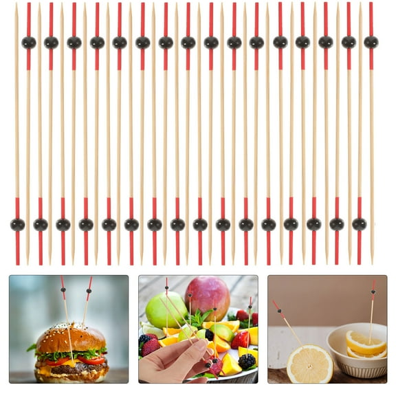 OUNONA 100pcs Cocktail Picks, Wooden Fruit Sticks Cocktail Skewers Cocktail Party Toothpicks for Fruit, Appetizers, Club Sandwiches, Parties. ( Style 1 )