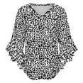 thumbnail image 5 of Trendy Black And White Leopard Print Women's V-Neck Blouse With 3/4 Ruffled Bell Sleeves Casual Top Ladies Blouses, 5 of 7