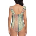 thumbnail image 6 of Yiaed Hardwood Print Women's Ruffled One Piece Swimsuit V Neck Swimwear Slimming Monokini for Woman-Medium, 6 of 8