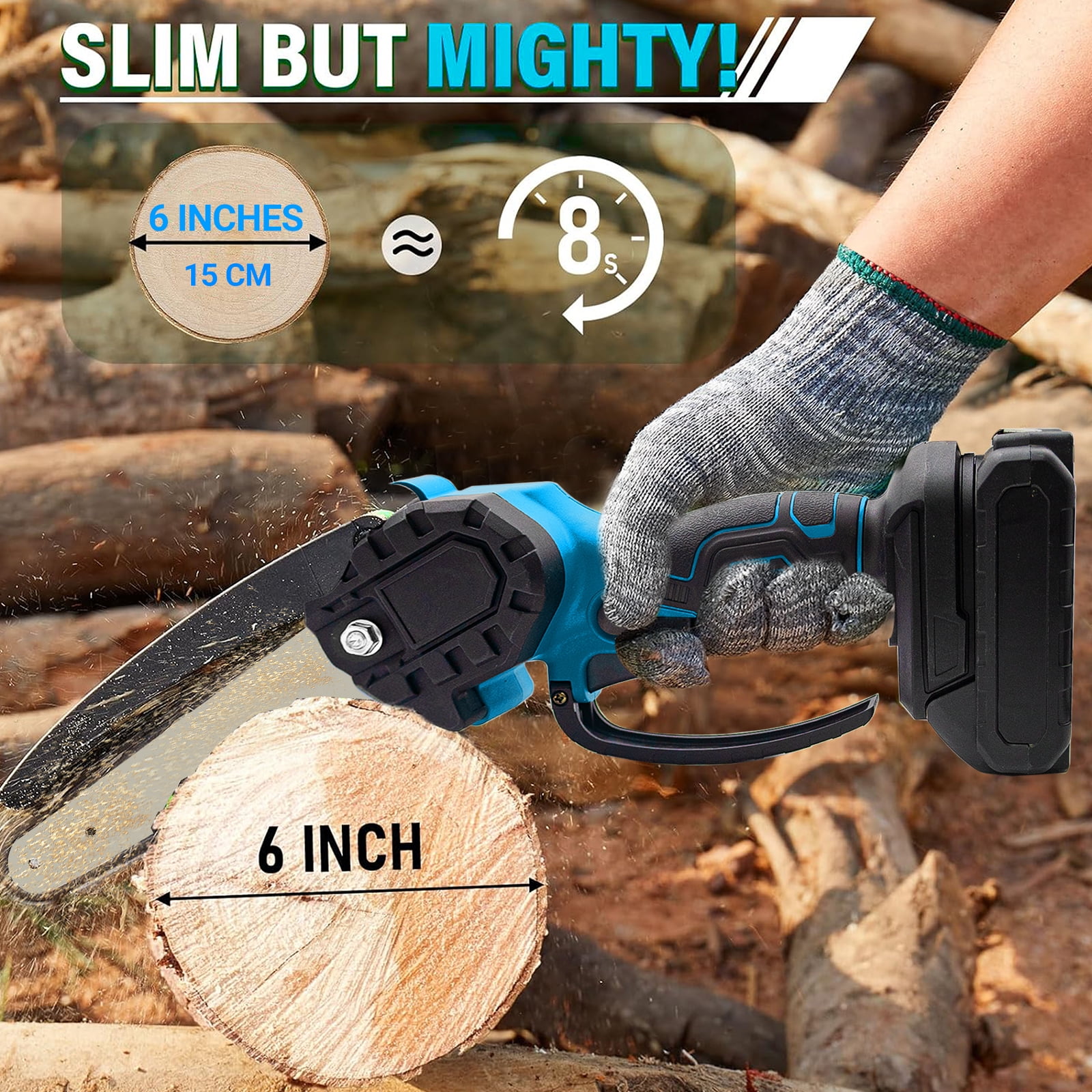 LOVFEN  Mini Chainsaw Cordless 6 inch with 2 Battery, Mini Power Chain Saw with Security Lock, Electric Chainsaw, Handheld Small Chainsaw for Tree Trimming Wood Cutting, Orange