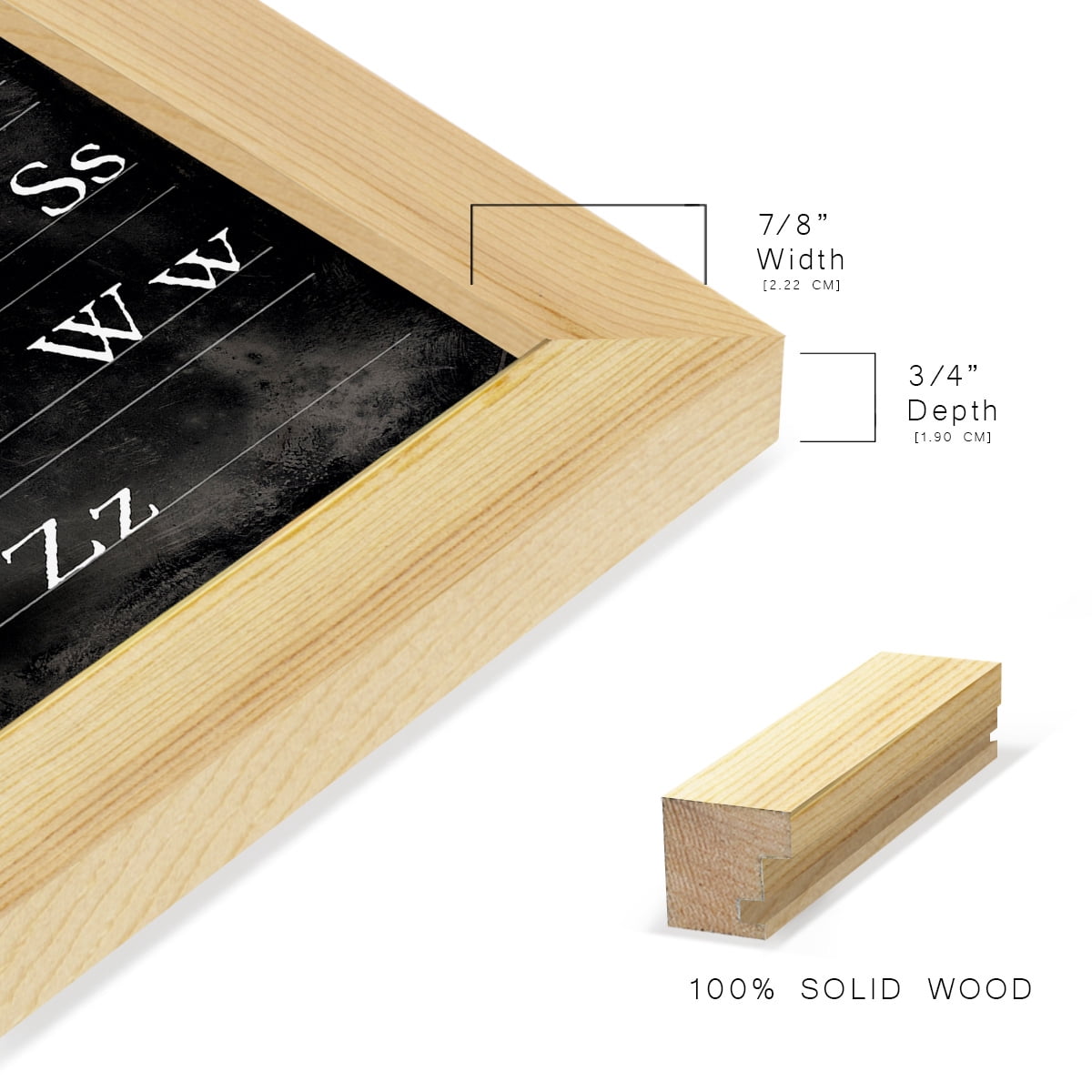 Alphabet Chart - Framed Print w/glass - Natural Wood
