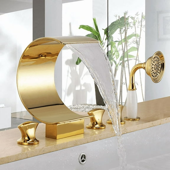 Juno Gold Waterfall Deck Mount Bathtub Faucet