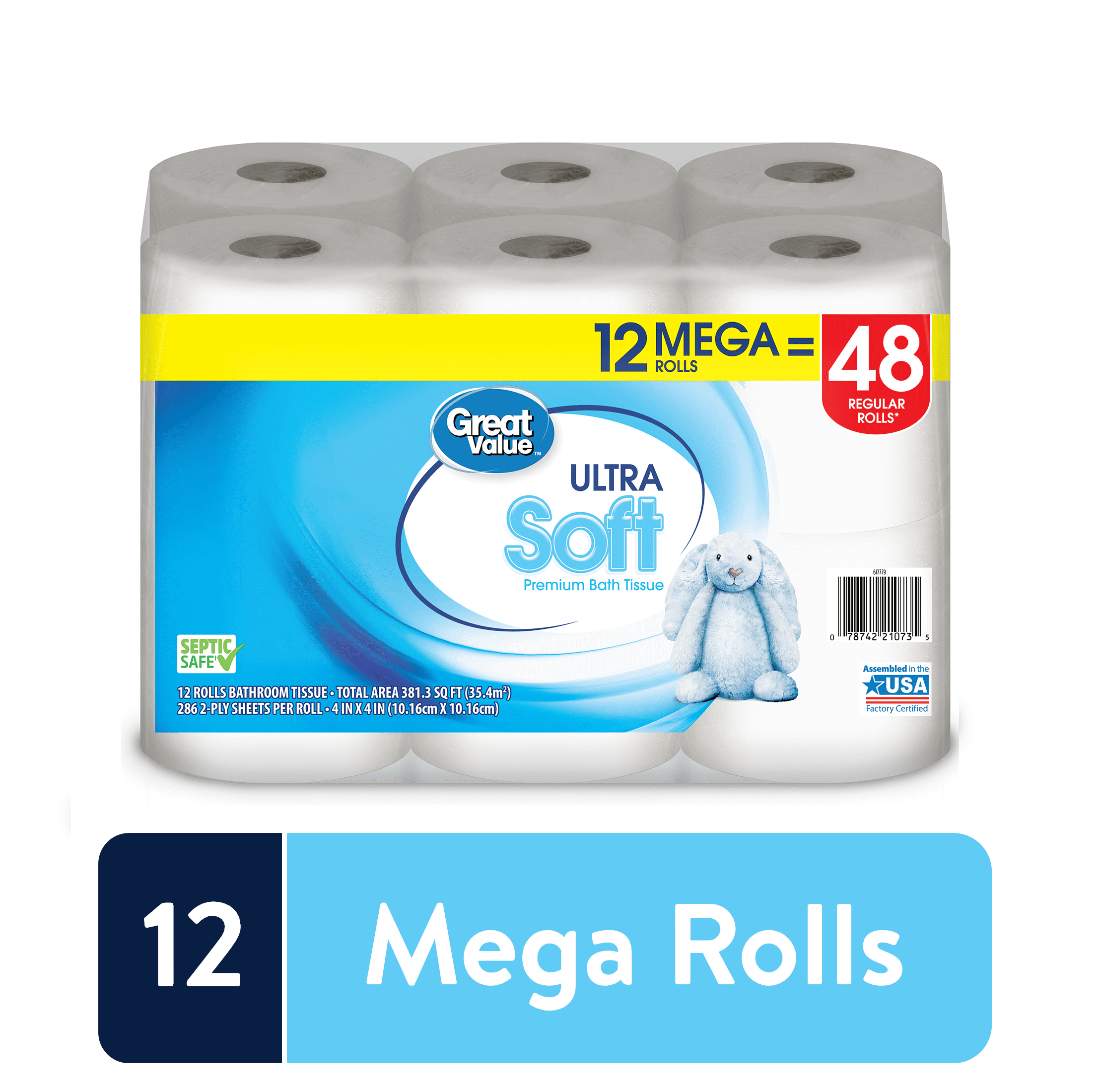 2-Ply 286 Sheeets Per Rol Details about   Great Value Ultra Strong Toilet Paper, 12 Mega Rolls 