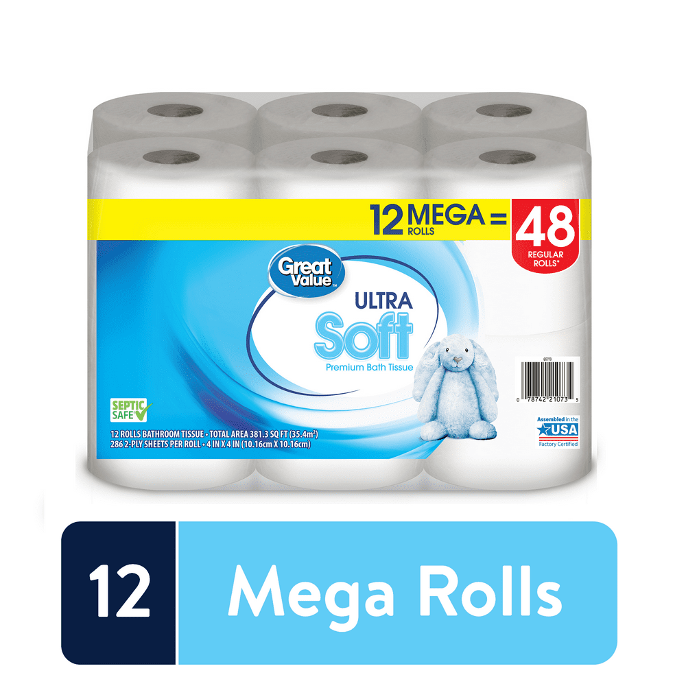 Great Value Ultra Soft Premium Toilet Paper, 12 Mega Rolls Walmart