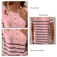 thumbnail image 3 of Top a rayas para mujer, Top holgado de manga corta con hombros caídos y cuello redondo, Top a rayas con botones para mujer, color rosa XXL, 3 of 6