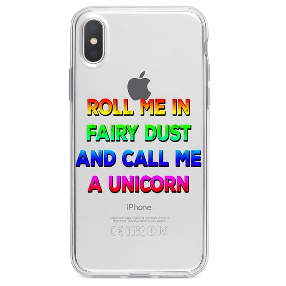 DistinctInk Clear Shockproof Hybrid Case for iPhone X / XS (5.8" Screen) - TPU Bumper Acrylic Back Tempered Glass Screen Protector - Roll Me in Fairy Dust and Call Me a Unicorn
