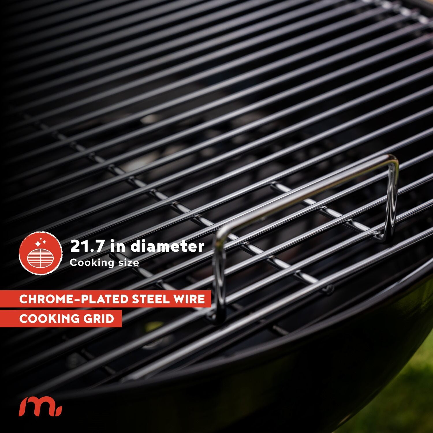 Megamaster – 22" Heavy Duty Charcoal Barbecue Grill with Adjustable Air Vent, 354 SQ. In Cooking Area, Storage Rack, 2 Wheeled Portable Grill for Camping, Outdoor Cooking, and More - 810-23002