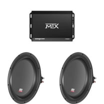 MTX TERMINATOR 500-Watt RMS 2Ω Mono Block Class D Amplifier and Two MTX Audio 3512-04S 35-Series 12" 300W RMS 4-Ohm Shallow Mount Subwoofer