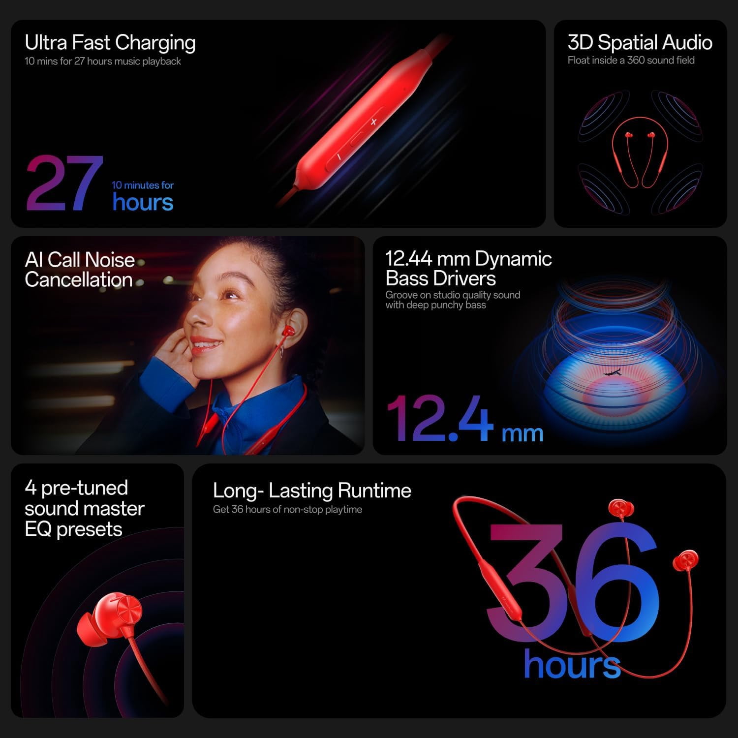 OnePlus Bullets Wireless Z3 Bluetooth 5.0 in Ear Earphones, Spacial Audio – 12.4 mm Drivers, 36 Hrs Battery Life (Mambo Midnight)