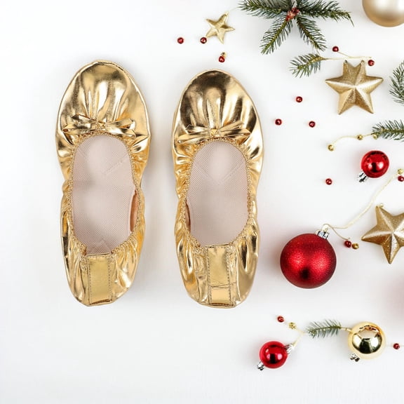 LOLIPPYY Golden PU Ballet Shoes for Women's and Girls, Professional Design for Dance Use, Lightweight, Size 8.5