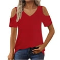 thumbnail image 2 of Akafmk Plus Size Womens Tops,Blouses for Women Summer Tops,Short Sleeve Tops Solid Color Loose Fitting V-neck Cold Shoulder Blouses Tunic Tops, 2 of 4