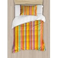 thumbnail image 1 of Striped Twin Size Duvet Cover Set, Vertical Stripes in Lively Rainbow Colors and Modern Aquarelle Design Geometric, Decorative 2 Piece Bedding Set with 1 Pillow Sham, Multicolor, by Ambesonne, 1 of 3