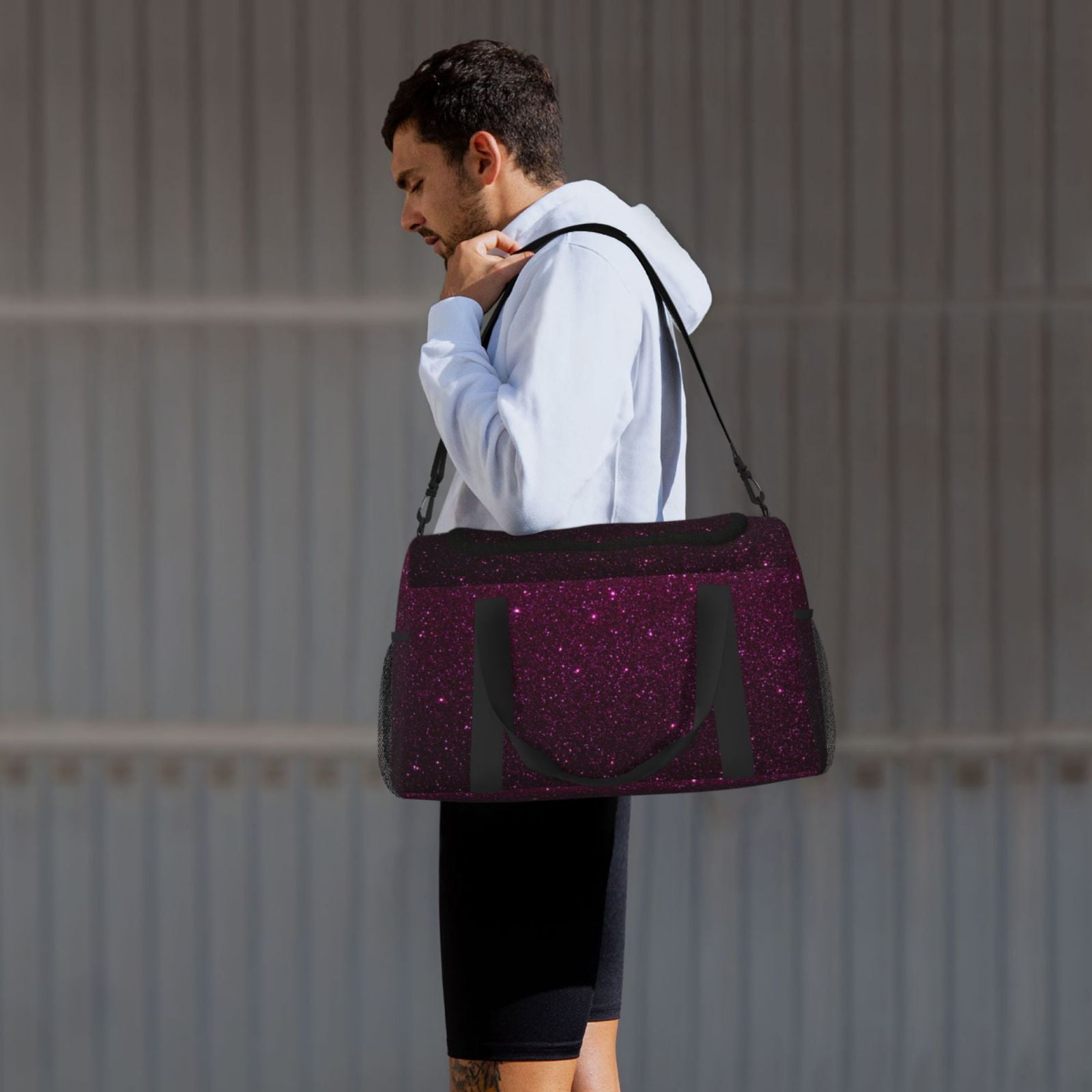 Fuzoiu Dark Purple Glitter Print Travel Duffle Bag,Carry On Tote Bags,Duffel Bag,Sport Gym Bag, Hospital Bag for Labor and Delivery, Overnight Bag,Luggage Bag