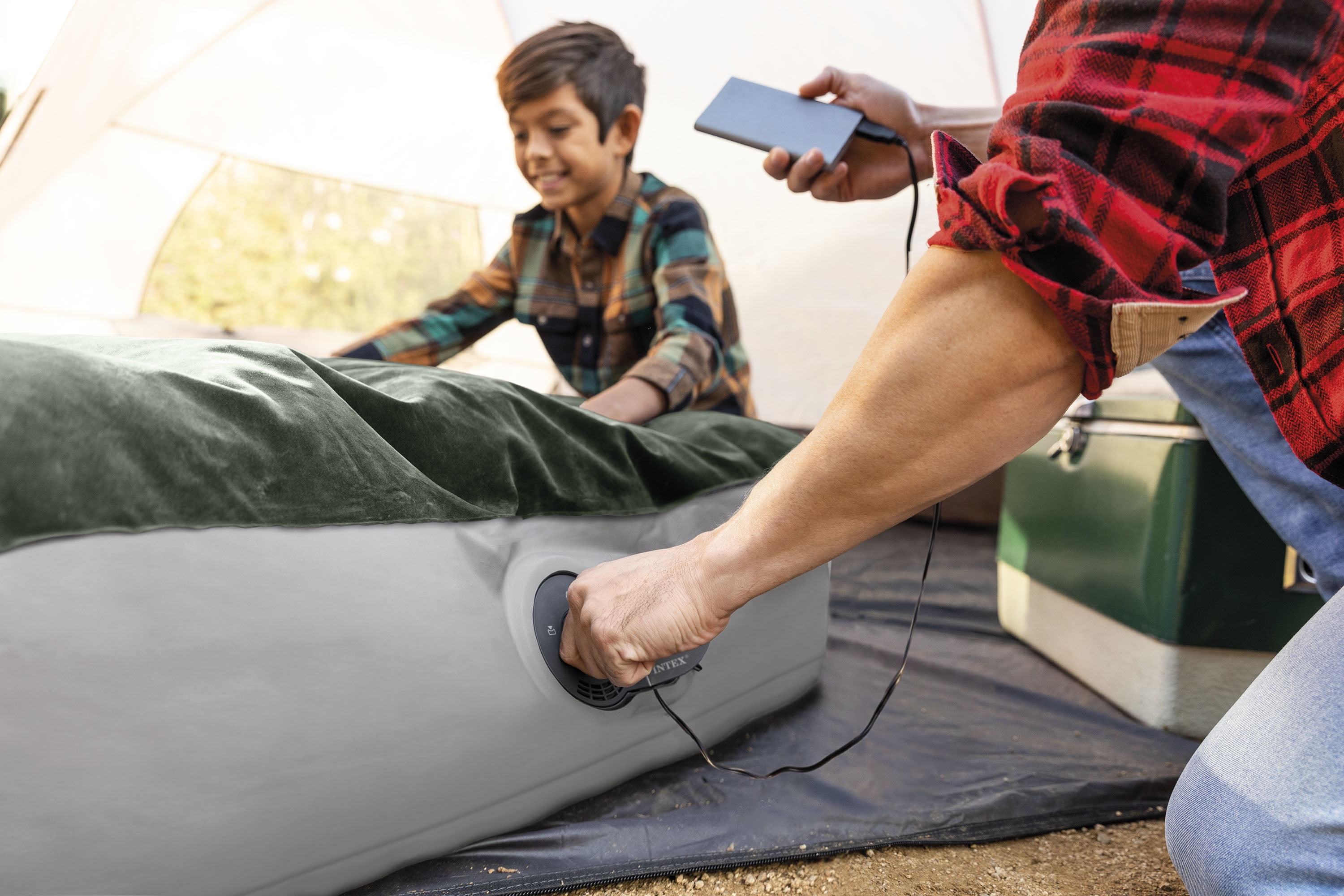 Intex 10in Queen Durabeam Prestige Air Mattress Bed with Internal Fastfill USB Powered Pump
