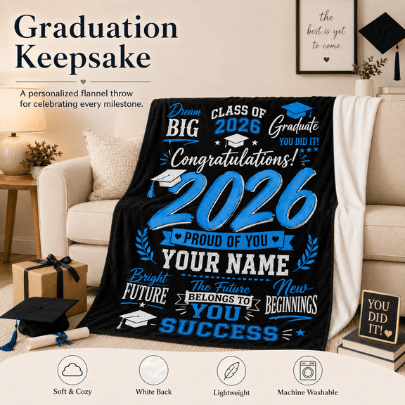 Custom Graduation Gift Blanket with Text Personalized Class of 2026 Graduation Blankets for High School 30X40inch