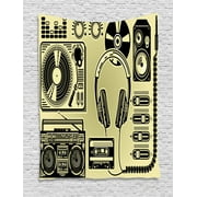 Hip Hop Tapestry, Electronic Music Devices as Turntable Headphones Speaker for Recording, Wall Hanging for Bedroom Living Room Dorm Decor, 60W X 80L Inches, Pale Yellow and Black, by Ambesonne