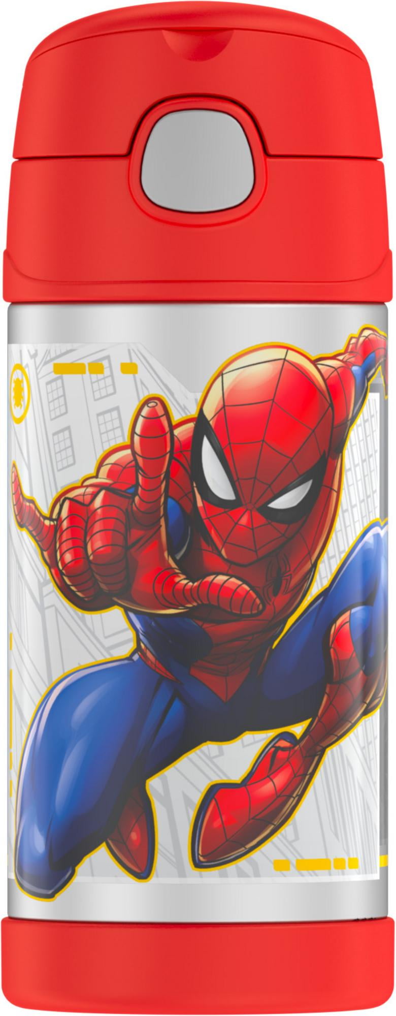 Thermos Kids Stainless Steel Vacuum Insulated Funtainer Straw Bottle, Spiderman, 12 fl oz