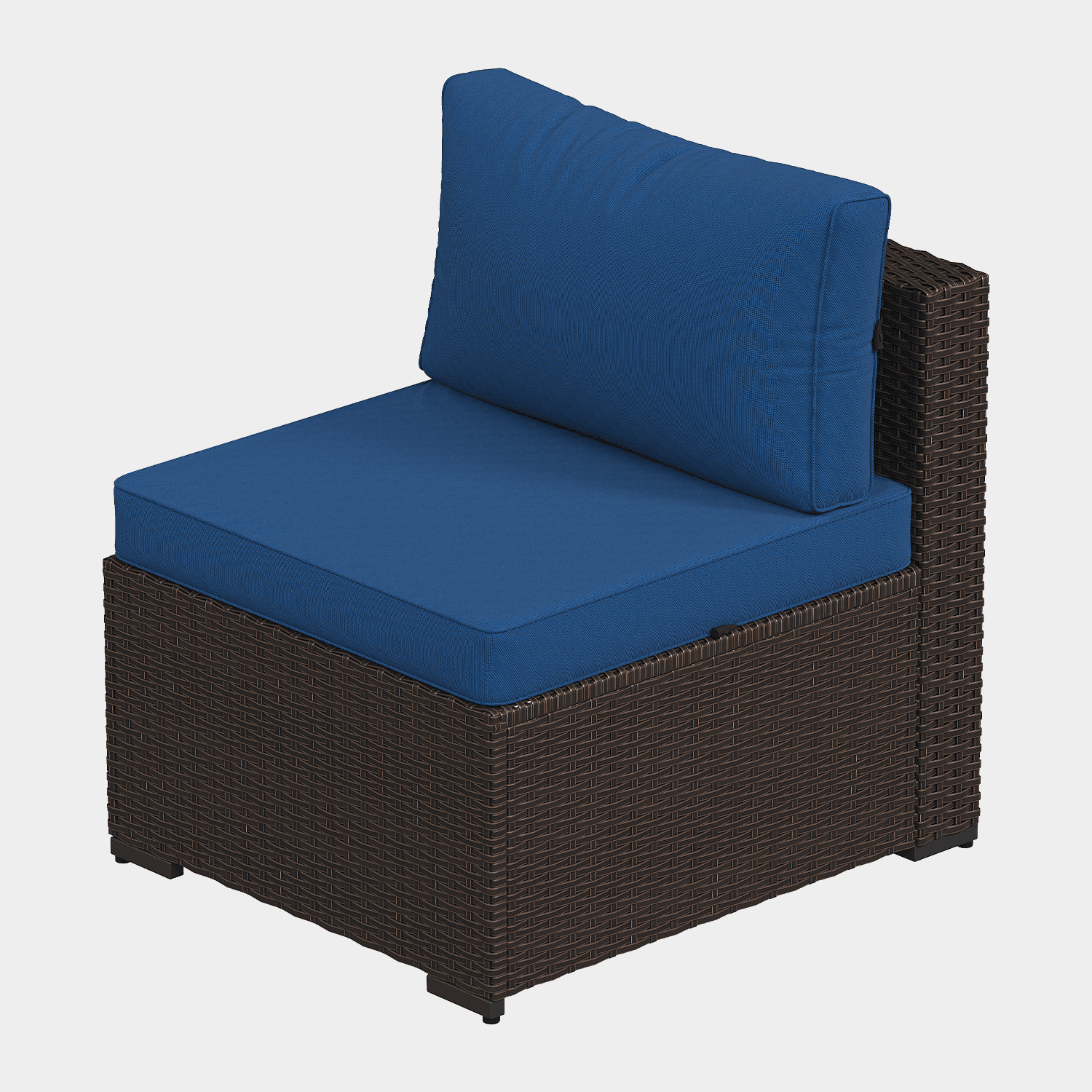BaPiPro 7‑Piece Modular All‑Weather Patio Furniture Set, Brown Rattan Wicker Outdoor Sectional Sofa with Thickened Navy Blue Cushions & Tempered Glass Coffee Table for Backyard Porch Deck Balcony