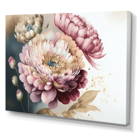 Designart Pink And Gold Zinnia Flowers I Canvas Wall Art