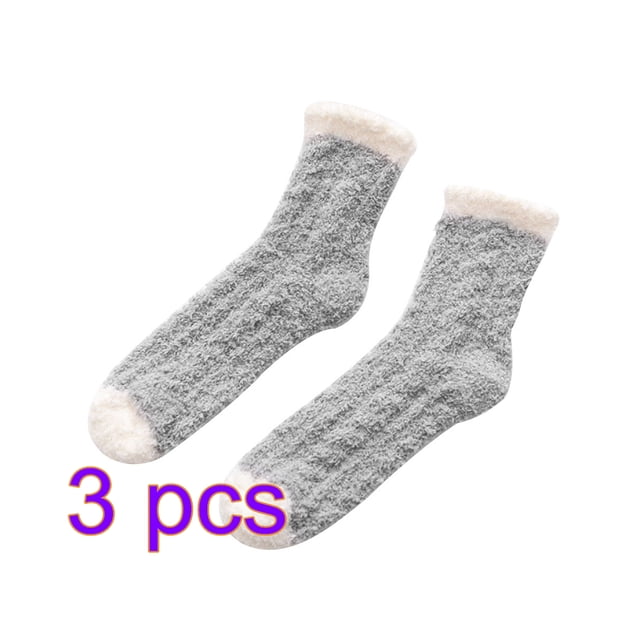 Calcetines de felpa para mujer Calcetines suaves y cálidos de tubo medio Calcetines para el piso Pantuflas Medias para dormir para otoño invierno, Gris 3 piezas Sweethay AP000999-01*3