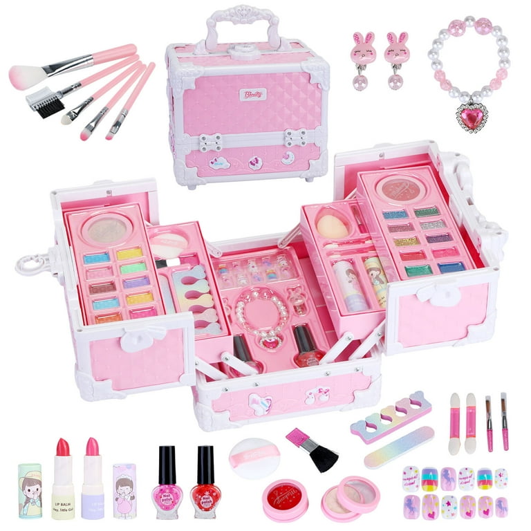 Kids Makeup Kit for Girl 35 Pcs Washable Little Girls Makeup Kit Real Cosmetic Toy, Safe & Non-Toxic Frozen Makeup Set, Toddler Makeup Set for 3-12