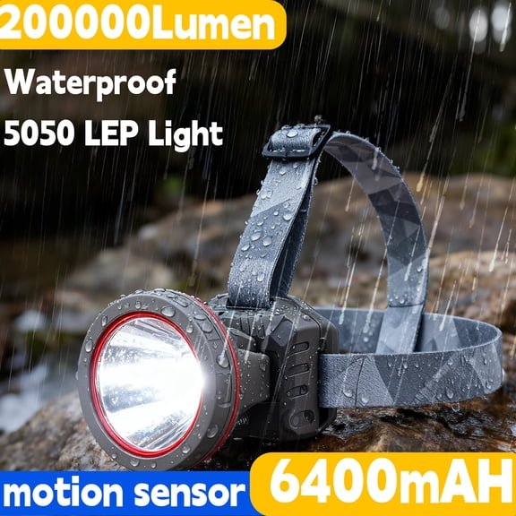 YTAKY Headlamp, 200000 Lumen, Motion Sensor, Ultra-Light Bright LED Rechargeable Headlight, Waterproof Motion Sensor Head Lamp, for Outdoor Camping Running Hiking Fishing