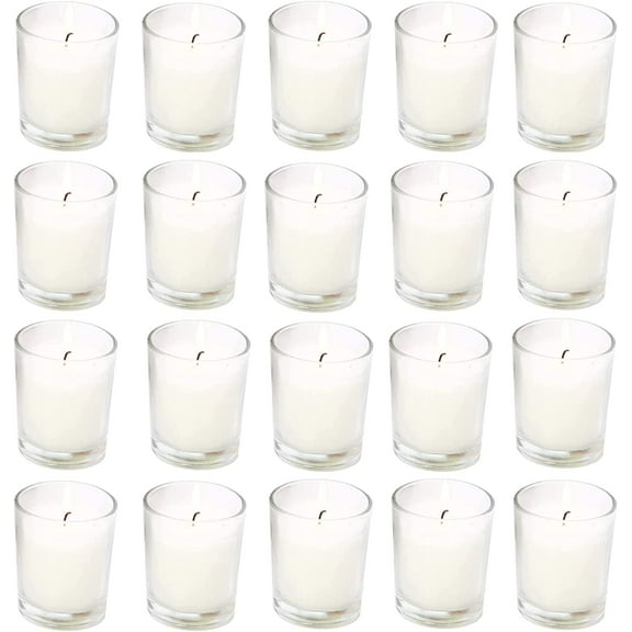 20 Pack Warm White Unscented Clear Glass Filled Votive Candles. Hand Poured Wax Candle Ideal Gifts for Aromatherapy Spa Weddings Birthdays Holidays Party (Warm White)