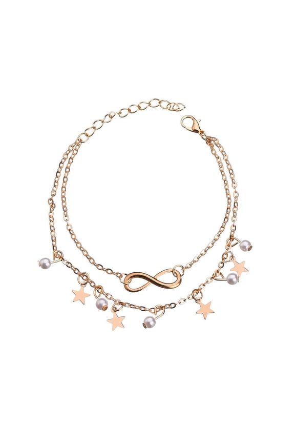 QHUDLV 8-Shaped Gold European And American Popular Anklet Fashion Bohemian Retro Personality Anklet