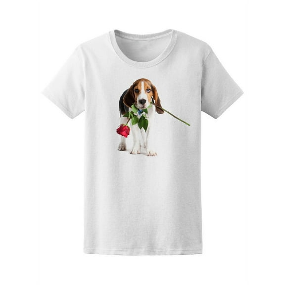 Beagle Puppy With A Rose T-Shirt Women -Image by Shutterstock, Female Medium