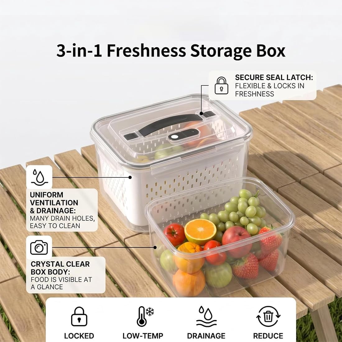 5 Pack Produce Storage Containers for Fridge, Stackable Fruit Storage Containers for Fridge, Fridge Organizers and Storage with Lids for Berry Vegetable Salad Lettuce Meat Food