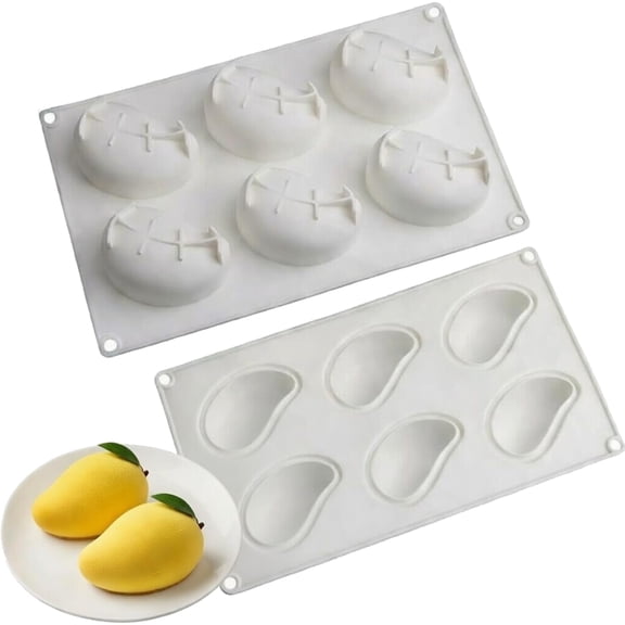 2Pcs Mango Silicone Mold, 6-Cavity Non-Stick Cake Mold for Baking Mousse, Chocolate, Jelly, Ice Cream, 3D Fruit Shaped Dessert DIY Baking Tool