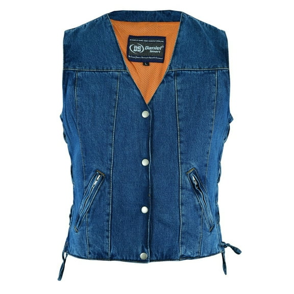 Daniel Smart XS to 5XL Blue Denim Vest for Women with Side Laces - Single Back Panel
