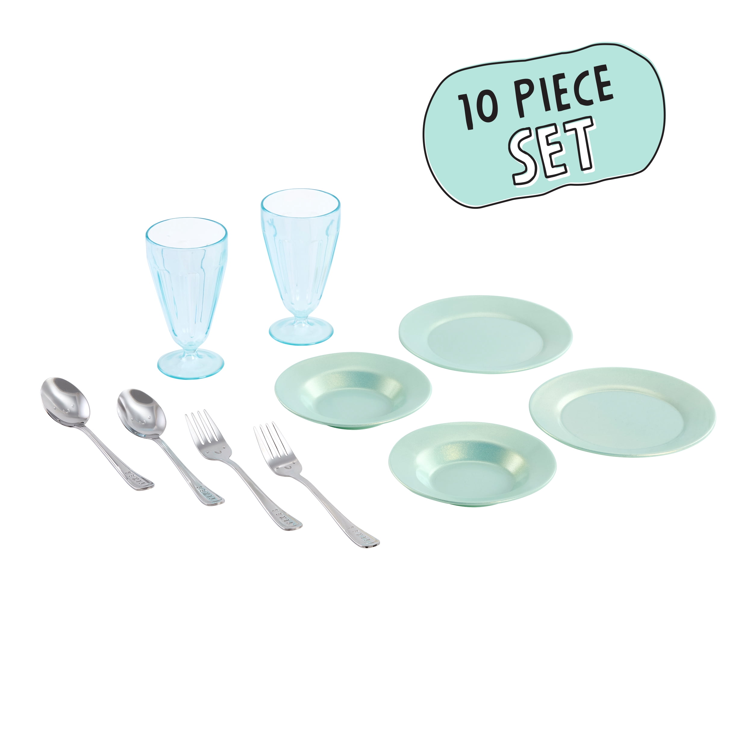 Little Tikes Sweet Spaces Dishware Set, Play Kitchen Cookware, Sea Foam, Ages 3+