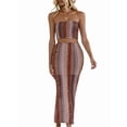 thumbnail image 2 of Women'S Summer Colorful Striped Tube Top Dress Set Two Piece Suit Wine Red M, 2 of 9