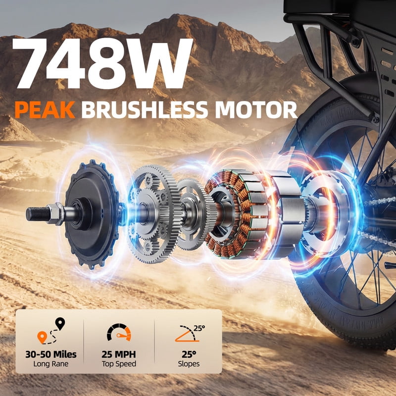 Unibike Electric Mountain Bike for Adults, 20"x4" Fat Tire Off-road Ebikes, 748 Peak Motor E-Bike with LED Turn Signals, 48V/15AH Removable Battery