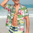 thumbnail image 4 of Uemuo Tropical Flamingo Printed Regular Fit Short Sleeve Casual Hawaiian Shirt for Men,Aloha shirt,Tropical shirt,Floral print shirt,Vacation Beach shirt-Small, 4 of 9