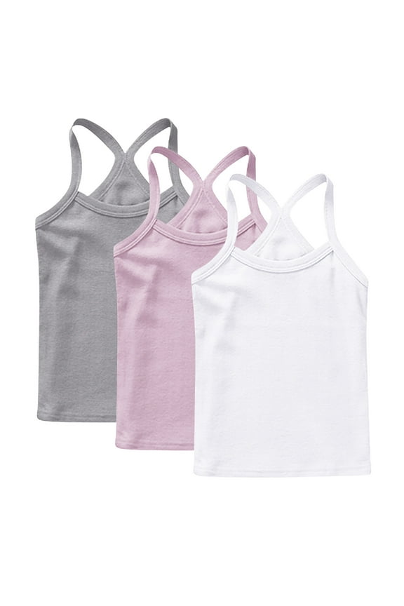 12 Months-13 Years Infant Baby Girls 3 Pack Cotton Bottom Camisole Solid Color Sleeveless Base Casual Tank Tops for Toddler